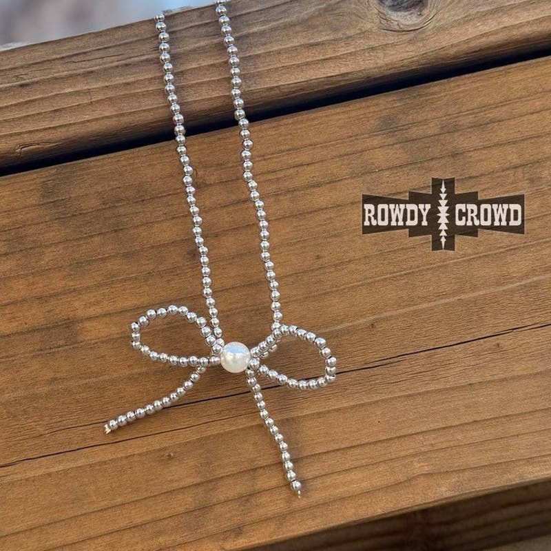 Blessed Silver Pearl Bow Necklace